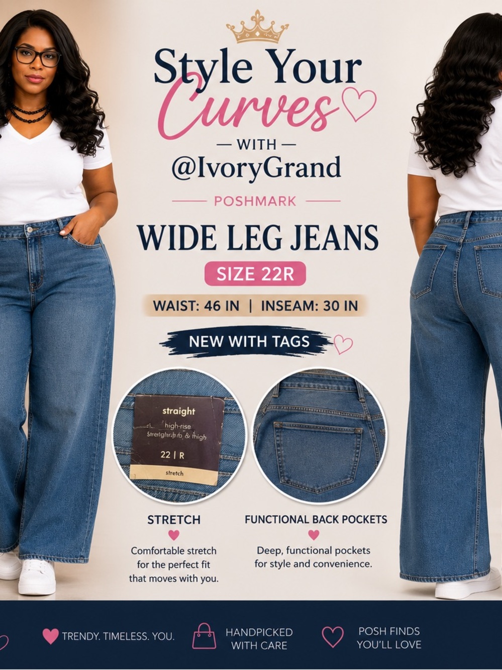 Ava & Viv Wide Leg Jeans  22R in Medium Blue